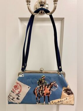 M.ANDONIA Los Angeles Vintage Western Pony Express Cowboy Frame Denim Bag USA